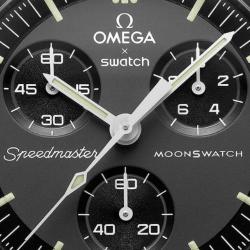 Pre Owned Omega Black Velcro Moon Swatch Mission To Mercury Men's Watch 42 mm