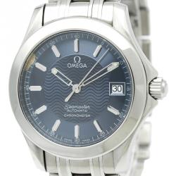 Omega Blue Stainless Steel Seamaster Men's Wristwatch 36MM