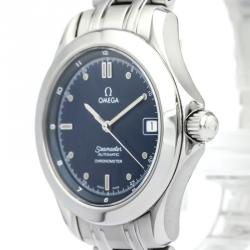 Omega Navy Blue Stainless Steel Seamaster Men's Wristwatch 36MM