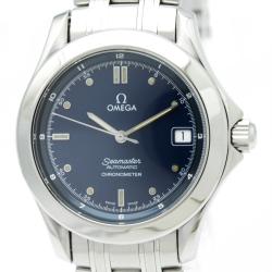 Omega Navy Blue Stainless Steel Seamaster Men's Wristwatch 36MM