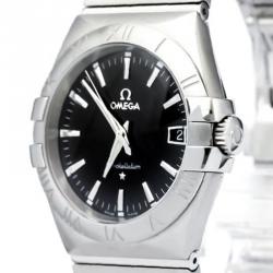 Omega Black Stainless Steel Constellation Men's Wristwatch 35MM