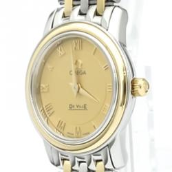Pre Owned Omega Champagne 18K Yellow Gold and Stainless Steel De Ville Men's Wristwatch 22MM