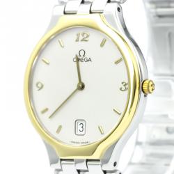 Omega Silver 18K Yellow Gold and Stainless Steel De Ville Men's Wristwatch 32MM