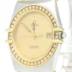 Pre Owned Omega Champagne 18K Yellow Gold and Stainless Steel Diamond Constellation Men's Wristwatch 33MM