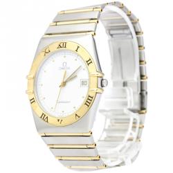 Omega White 18K Yellow Gold and Stainless Steel Constellation Men's Wristwatch 33MM