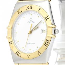 Omega White 18K Yellow Gold and Stainless Steel Constellation Men's Wristwatch 33MM