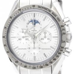 Omega Silver 18K White Gold and Stainless Steel Speedmaster Men's Wristwatch 42MM