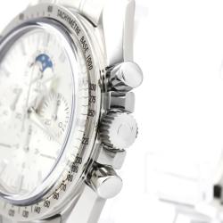 Omega Silver 18K White Gold and Stainless Steel Speedmaster Men's Wristwatch 42MM