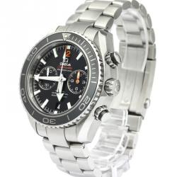 Omega Black Stainless Steel Seamaster Planet Ocean Co-Axial Chronograph Men's Wristwatch 45.5MM