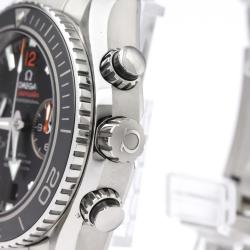 Omega Black Stainless Steel Seamaster Planet Ocean Co-Axial Chronograph Men's Wristwatch 45.5MM