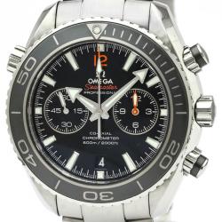 Omega Black Stainless Steel Seamaster Planet Ocean Co-Axial Chronograph Men's Wristwatch 45.5MM