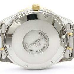 Pre Owned Omega Champagne 18K Yellow Gold and Stainless Steel Classic Day Date 166.0299 Men's Wristwatch 35MM