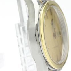 Pre Owned Omega Champagne 18K Yellow Gold and Stainless Steel Classic Day Date 166.0299 Men's Wristwatch 35MM