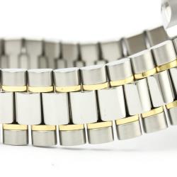 Pre Owned Omega Champagne 18K Yellow Gold and Stainless Steel Classic Day Date 166.0299 Men's Wristwatch 35MM