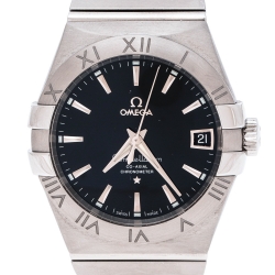 Omega Black Stainless Steel Constellation Men's Wristwatch 38 mm