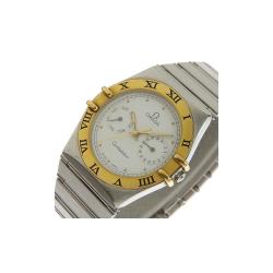 Pre Owned Omega White 18K Yellow Gold and Stainelss Steel Constellation Day Date Men's Wristwatch 34MM
