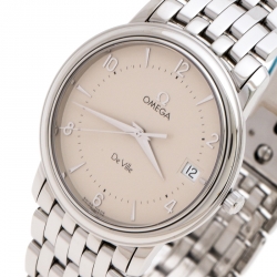 Pre Owned Omega Cream Stainless Steel De Ville Prestige 45103000 Men's Wristwatch 34 mm