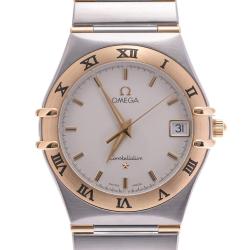 Pre Owned Omega White 18K Yellow Gold And Stainless Steel Constellation 1212.30 Men's Wristwatch  31 MM