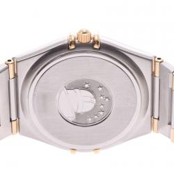 Pre Owned Omega White 18K Yellow Gold And Stainless Steel Constellation 1212.30 Men's Wristwatch  31 MM