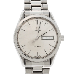 Pre Owned Omega Silver Stainless Steel Seamaster Day-Date 166.0299 Men's Wristwatch 35 mm