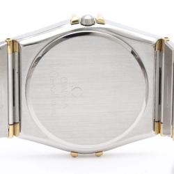 Pre Owned Omega White 18k Yellow Gold And Stainless Steel Constellation 396.1070 Quartz Men's Wristwatch 33 mm