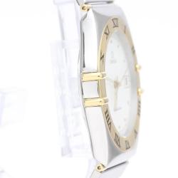 Pre Owned Omega White 18k Yellow Gold And Stainless Steel Constellation 396.1070 Quartz Men's Wristwatch 33 mm
