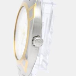 Pre Owned Omega White 18k Yellow Gold And Stainless Steel Seamaster 396.1022 Quartz Men's Wristwatch 31 mm