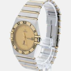 Pre Owned Omega Gold 18k Yellow Gold Stainless Steel Constellation 396.1070 Quartz Men's Wristwatch 33 mm