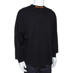 Pre Owned Palm Angels Black Cotton Neon Logo Print Long Sleeve T Shirt M 