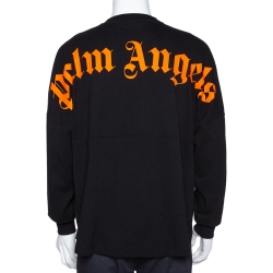 Pre Owned Palm Angels Black Cotton Neon Logo Print Long Sleeve T Shirt M 