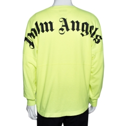 Pre Owned Palm Angels Neon Yellow Logo Print Cotton Long Sleeve T-Shirt M