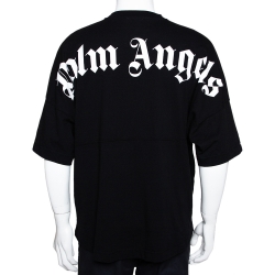 Pre Owned Palm Angels Black Logo Print Cotton Oversized T-Shirt M