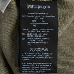 Pre Owned Palm Angels Olive Green Linen Logo Printed Button Front Shirt S