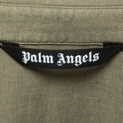 Pre Owned Palm Angels Olive Green Linen Logo Printed Button Front Shirt S