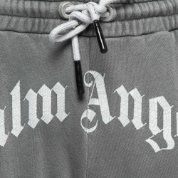 Palm Angels Grey Curved Logo Print Cotton Sweatpants S
