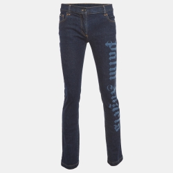 Blue Denim Logo Print Straight-Leg Jeans M Waist