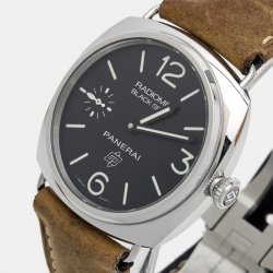 مملوكة مسبقًا Panerai Black Stainless Steel Leather Radiomir Black Seal PAM00183 Men's Wristwatch 45 mm