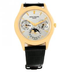 Patek Philippe Matte Silver 18K Yellow Gold Perpetual Calendar Men's Wristwatch 36MM