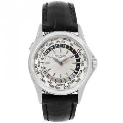 Patek Philippe Silver 18K White Gold World Time Men's Wristwatch 37MM