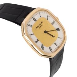 مملوكة مسبقًا Patek Philippe White 18K Yellow Gold and Leather Ellipse 3855 Men's Wristwatch 30MM