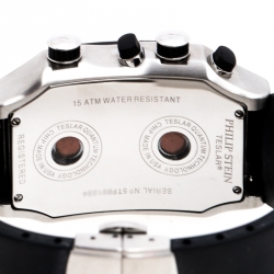 Philip Stein Black Stainless Steel Rubber Teslar Dual Time Chronograph Men's Wristwatch 37 mm