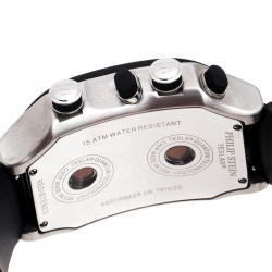 Philip Stein Black Stainless Steel Rubber Teslar Dual Time Chronograph Men's Wristwatch 37 mm