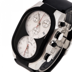 Philip Stein Black Stainless Steel Rubber Teslar Dual Time Chronograph Men's Wristwatch 37 mm