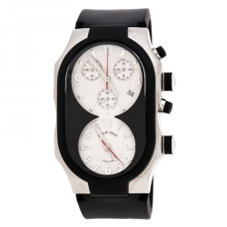 Philip Stein Black Stainless Steel Rubber Teslar Dual Time Chronograph Men's Wristwatch 37 mm