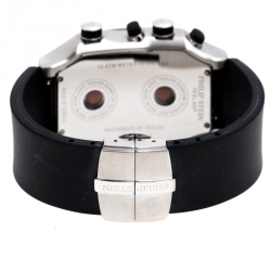 Philip Stein Black Stainless Steel Rubber Teslar Dual Time Chronograph Men's Wristwatch 37 mm