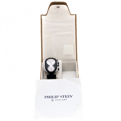 Philip Stein Black Stainless Steel Rubber Teslar Dual Time Chronograph Men's Wristwatch 37 mm