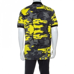 Pre Owned Philipp Plein Yellow Camouflage Print Cotton Volantine Polo T-Shirt 3XL