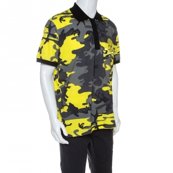 Pre Owned Philipp Plein Yellow Camouflage Print Cotton Volantine Polo T-Shirt 3XL