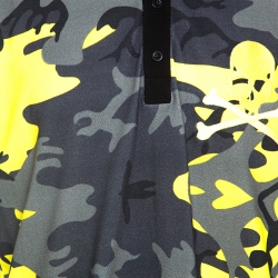 Pre Owned Philipp Plein Yellow Camouflage Print Cotton Volantine Polo T-Shirt 3XL