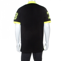 Pre Owned Philipp Plein Black and Yellow Cotton Skull Detail Sea Polo T-Shirt 3XL 